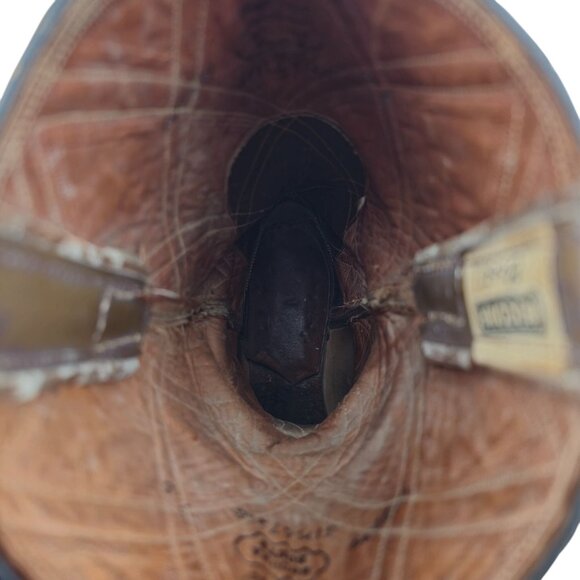 Vintage Nocona Boots Exotic Shark skin + Leather Diamond Patchwork Cowboy Men 9D - Picture 12 of 14